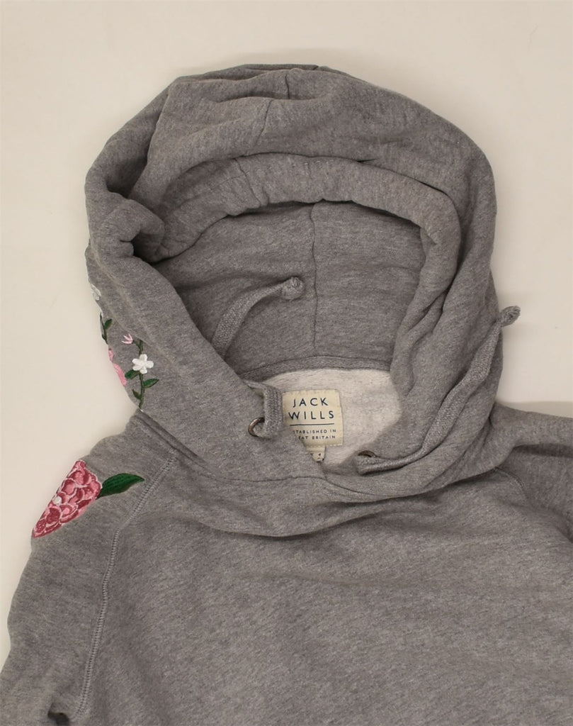 JACK WILLS Womens Zip Hoodie Sweater UK 4 XS Grey Floral Cotton | Vintage Jack Wills | Thrift | Second-Hand Jack Wills | Used Clothing | Messina Hembry 