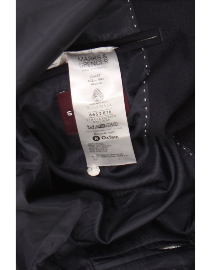 Marks & Spencer Mens 2 Button Blazer Jacket UK 40 Medium Navy Blue Wool