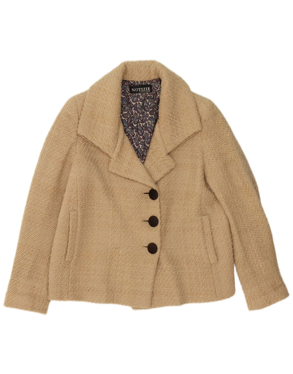Notizie Womens 3 Button Blazer Jacket UK 12 Medium Beige Virgin Wool