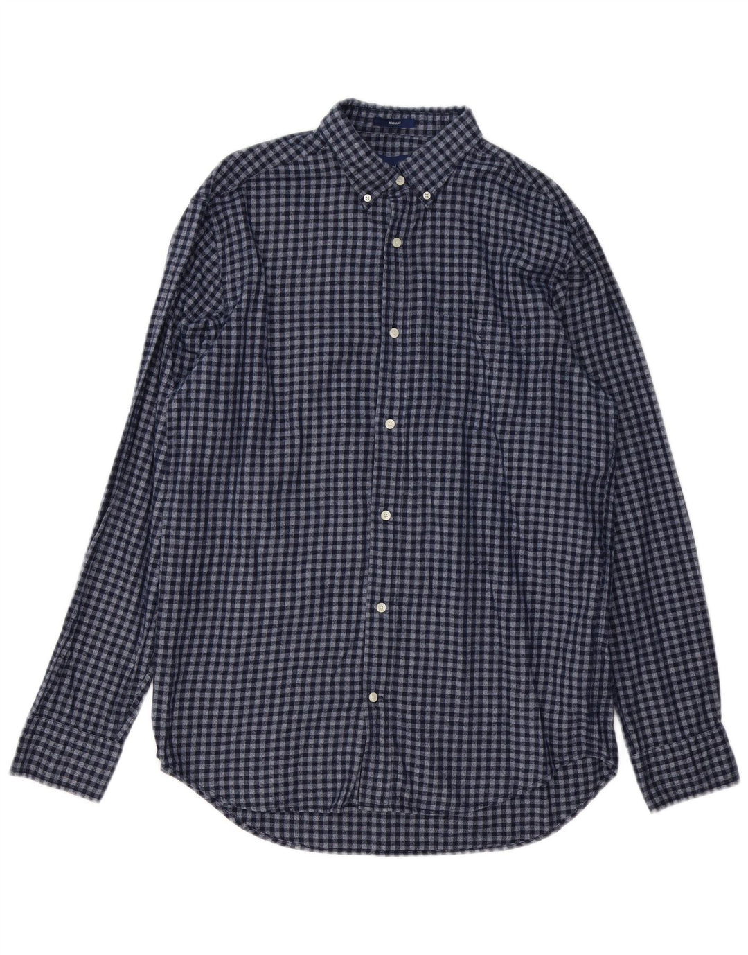 GANT Mens Flannel Shirt Size 41/42 16 1/2  Large Navy Blue Gingham