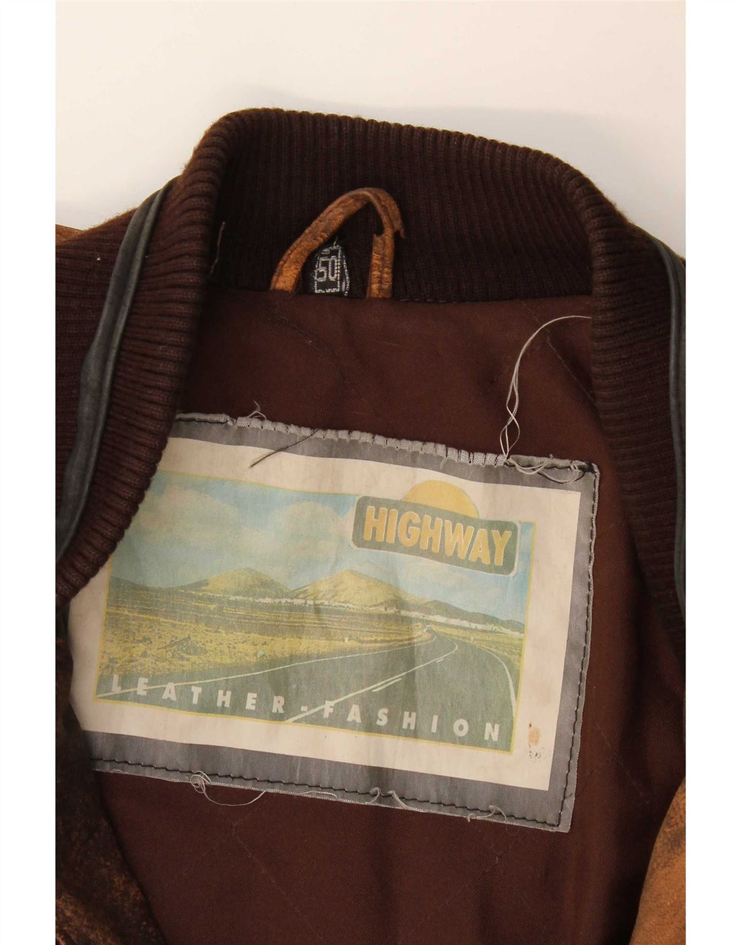 Vintage Mens Leather Jacket IT 50 Large Brown Geometric Leather