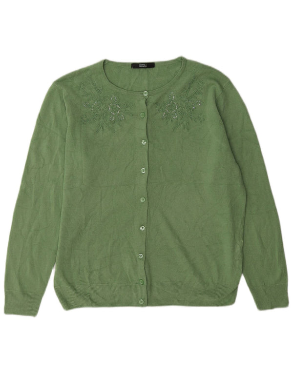 Marks & Spencer Womens Cardigan Sweater UK 14 Medium Green Floral Acrylic