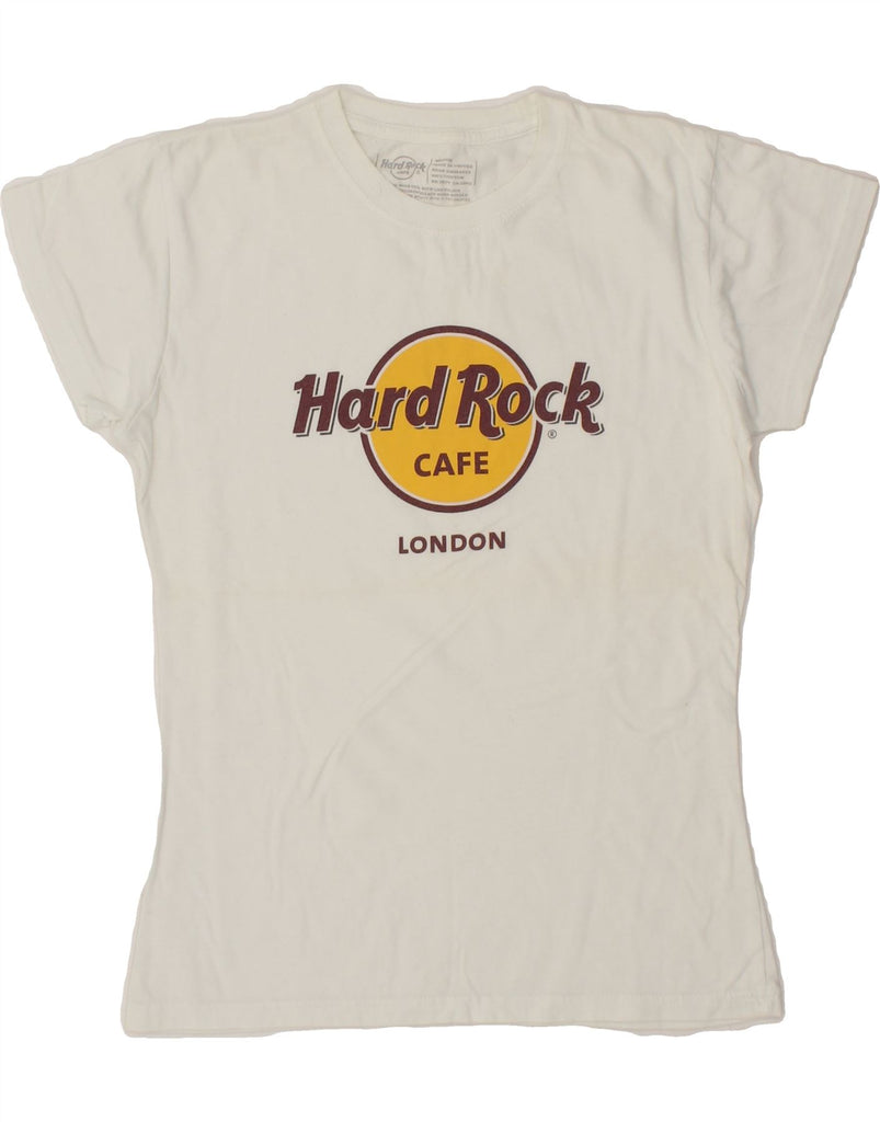 HARD ROCK CAFE Womens London Graphic T-Shirt Top UK 12 Medium White Cotton Vintage Hard Rock Cafe and Second-Hand Hard Rock Cafe from Messina Hembry 