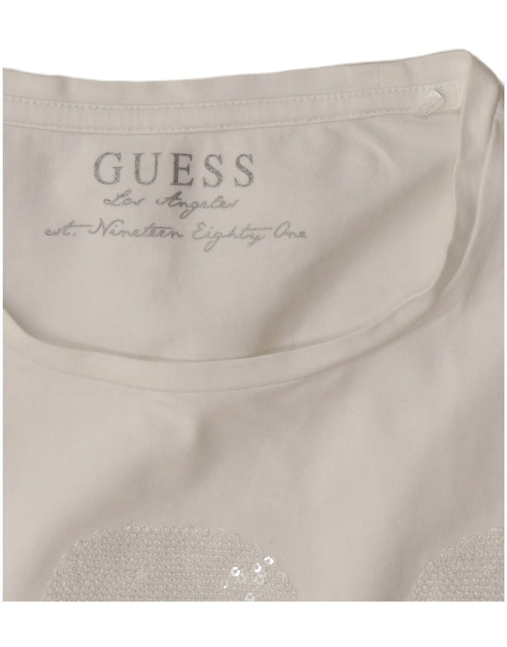 Guess Womens Regular Graphic T-Shirt Top UK 14 Medium White