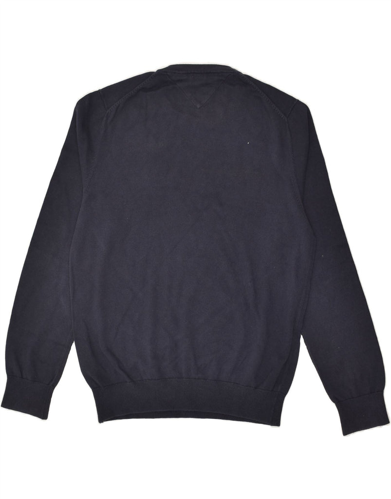 TOMMY HILFIGER Mens Crew Neck Jumper Sweater Small Navy Blue Cotton | Vintage Tommy Hilfiger | Thrift | Second-Hand Tommy Hilfiger | Used Clothing | Messina Hembry 