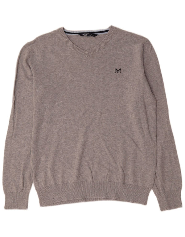 Crew Clothing Mens V-Neck Jumper Sweater Large Grey Cotton