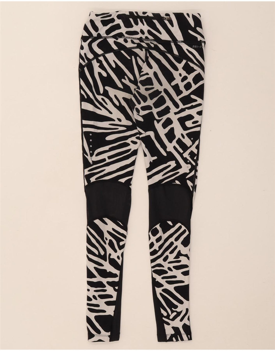 NIKE Womens Dri Fit Abstract Pattern Leggings UK 8 Small  Black Nylon
