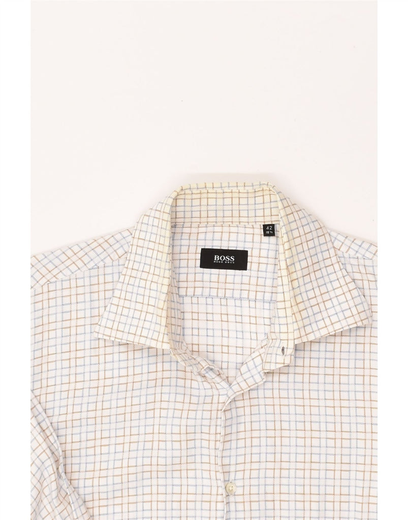 HUGO BOSS Mens Shirt Size 16 1/2 42 Large White Check Cotton | Vintage Hugo Boss | Thrift | Second-Hand Hugo Boss | Used Clothing | Messina Hembry 