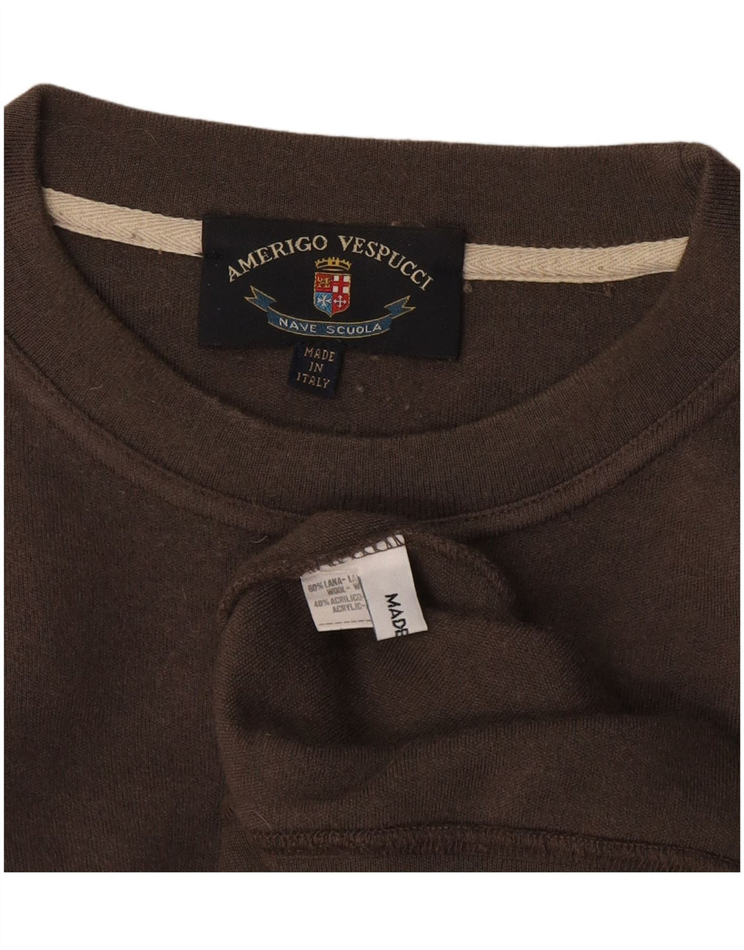 Amerigo Vespucci Mens Crew Neck Jumper Sweater 2XL Brown Wool