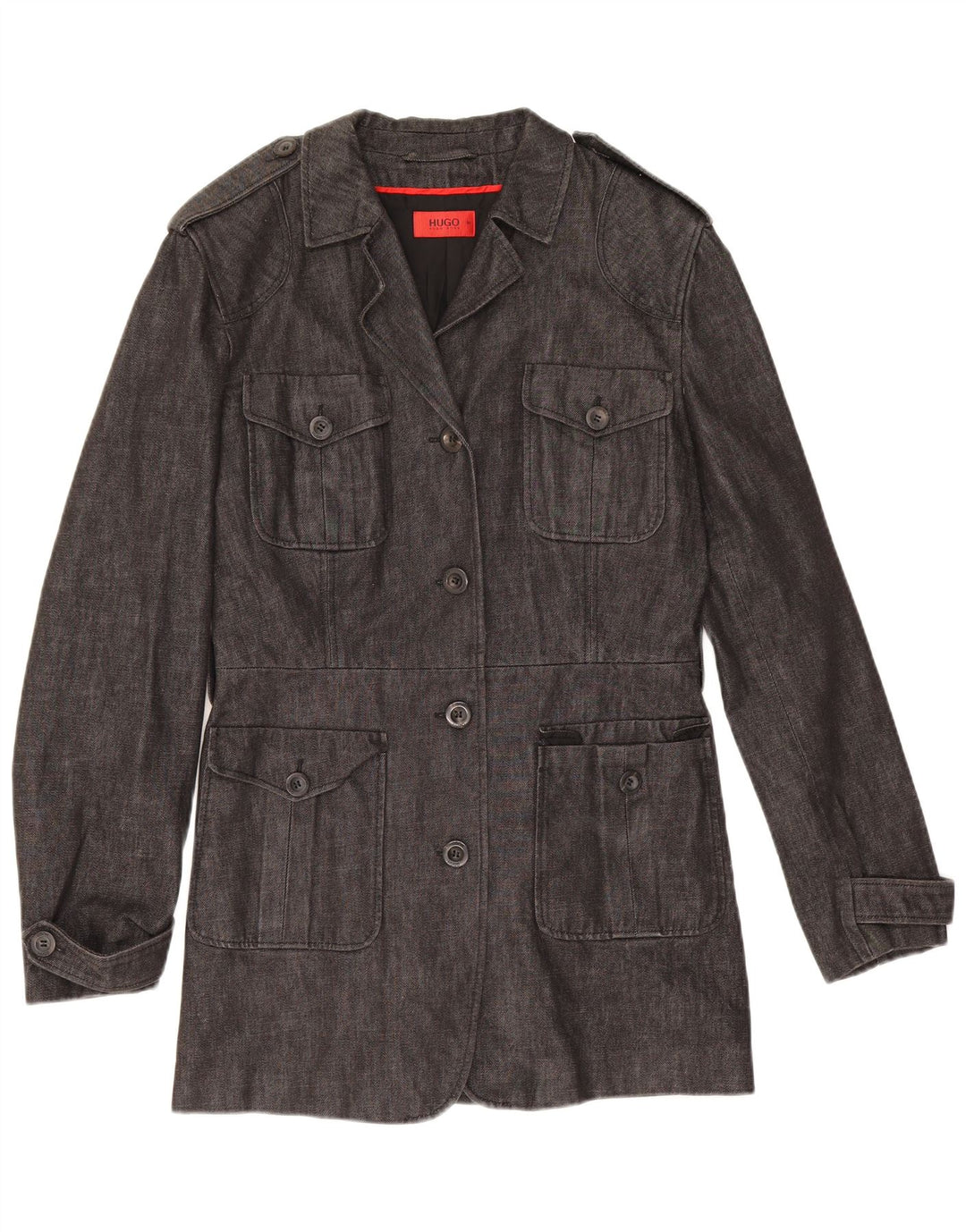 Hugo Boss Womens Military Overcoat EU 36 Small Grey Cotton