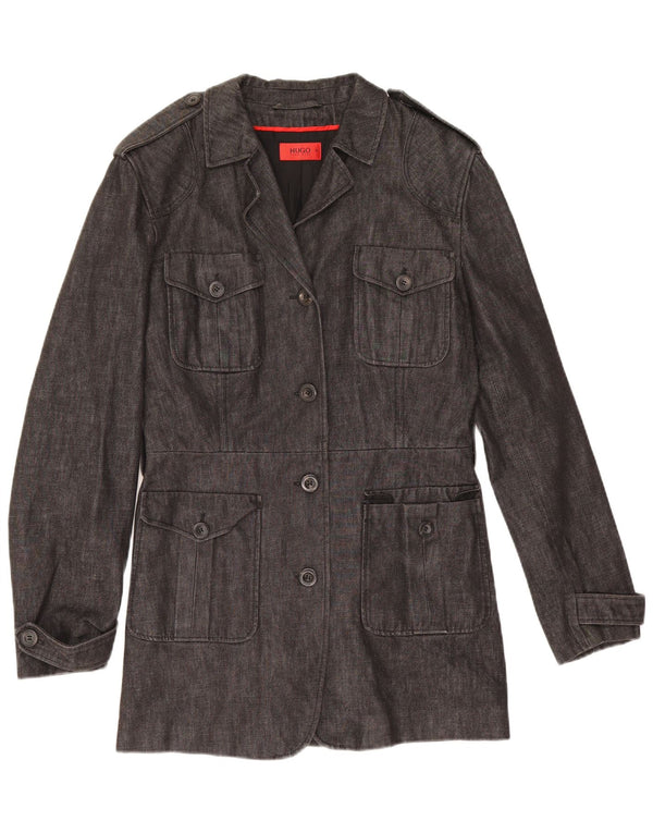 Hugo Boss Womens Military Overcoat EU 36 Small Grey Cotton