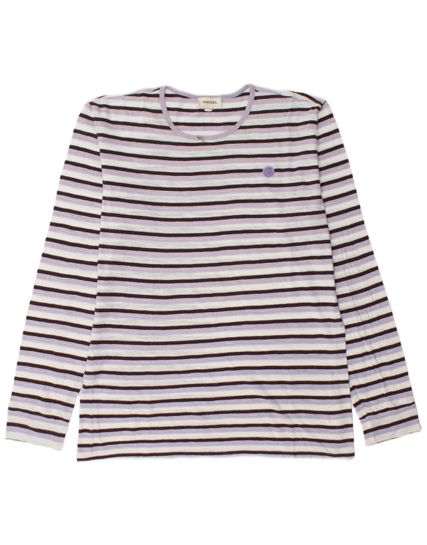 Diesel Mens Top Long Sleeve 2XL Purple Striped Cotton