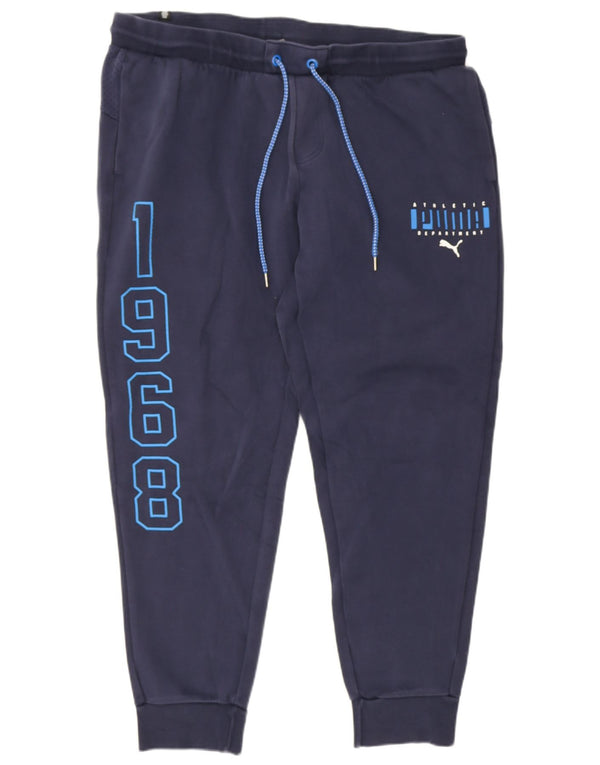 Puma Mens Graphic Tracksuit Trousers Joggers 2XL Navy Blue Cotton