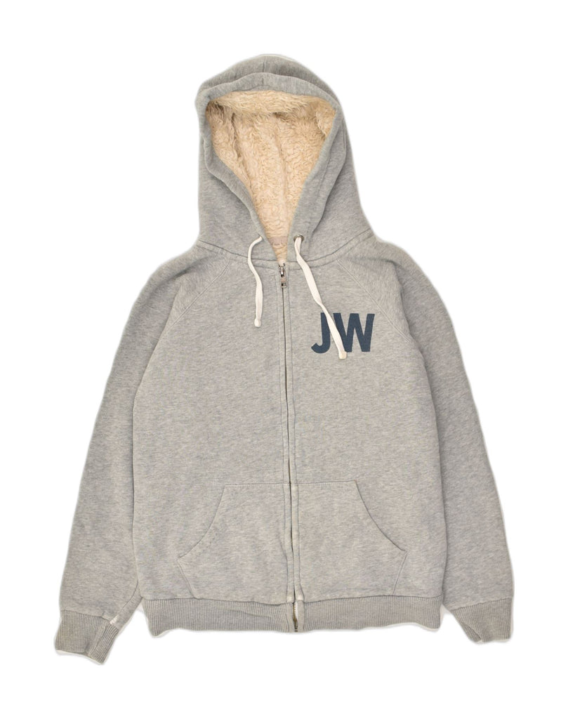 JACK WILLS Womens Sherpa Graphic Zip Hoodie Sweater UK 10 Small Grey | Vintage Jack Wills | Thrift | Second-Hand Jack Wills | Used Clothing | Messina Hembry 