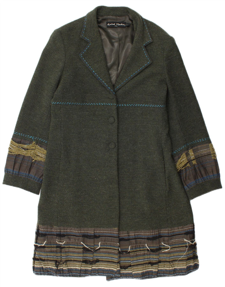 Vintage Womens Overcoat UK 14 Large Green Striped Acetate