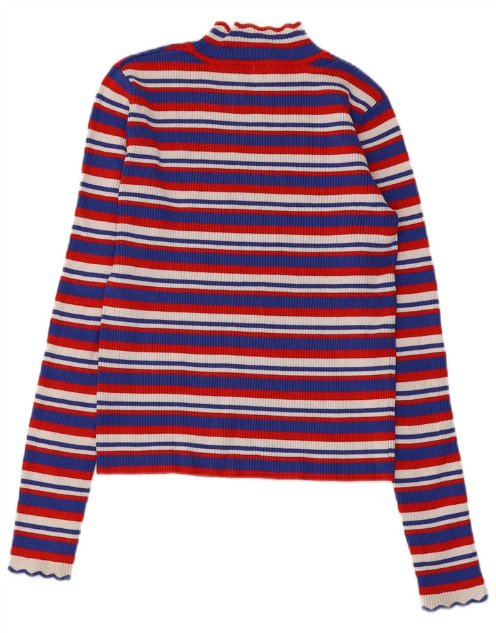 Zara Womens Crop Top Long Sleeve UK 8 Small Multicoloured Striped Viscose
