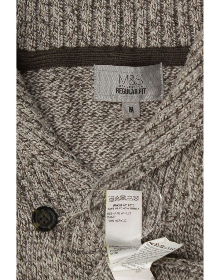 Marks & Spencer Mens Shawl Neck Jumper Sweater Medium Grey Flecked