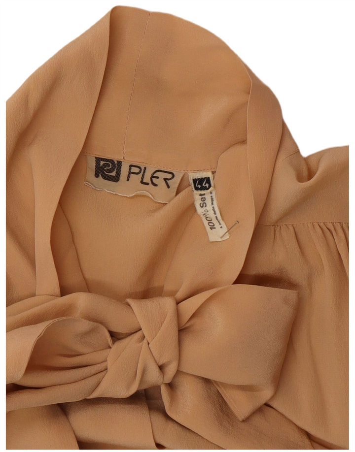 Vintage Womens Front Tie Shirt Blouse IT 44 Medium Beige Silk