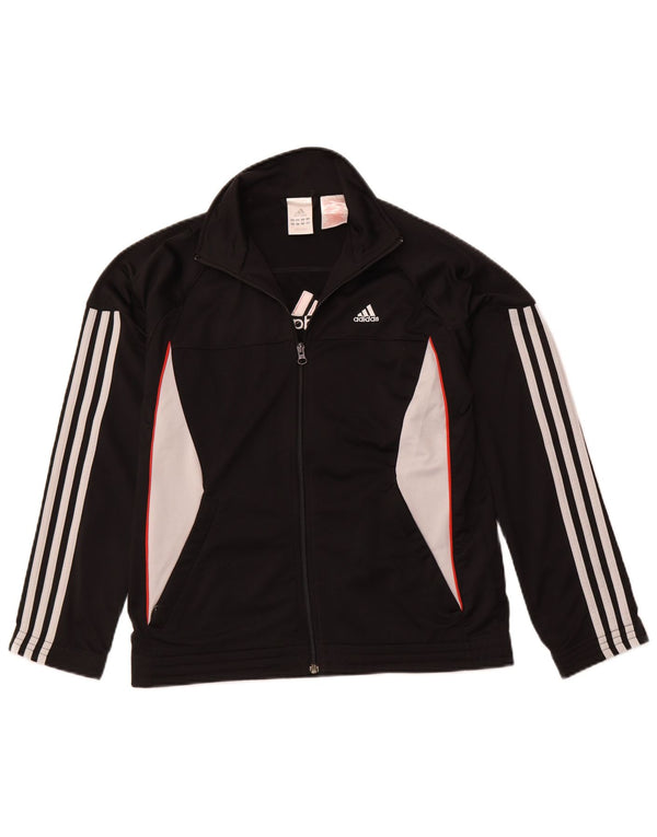 ADIDAS Girls Tracksuit Top Jacket 13-14 Years Black Colourblock Sports