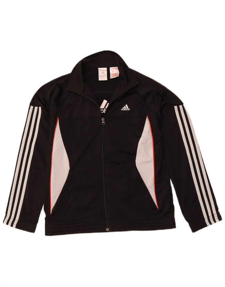 ADIDAS Girls Tracksuit Top Jacket 13-14 Years Black Colourblock Sports
