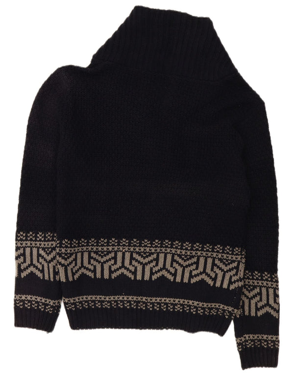 Vintage Mens Shawl Neck Cardigan Sweater XL Navy Blue Geometric