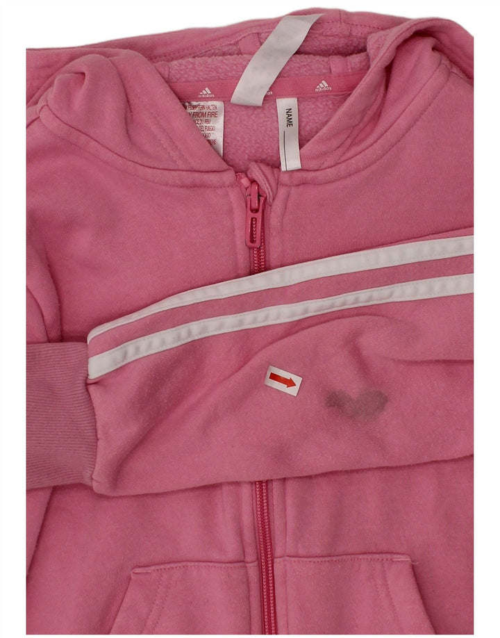 ADIDAS Girls Zip Hoodie Sweater 7-8 Years Pink Cotton