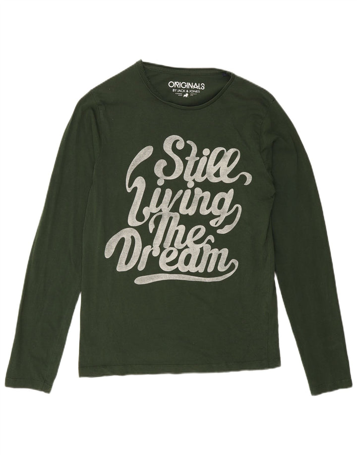 Jack & Jones Mens Graphic Top Long Sleeve Small Green