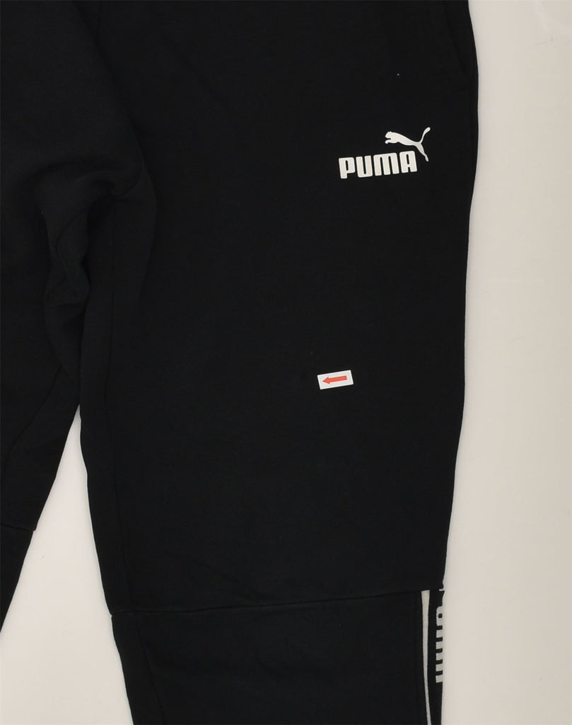 PUMA Mens Graphic Tracksuit Trousers Joggers Small Black Cotton | Vintage Puma | Thrift | Second-Hand Puma | Used Clothing | Messina Hembry 