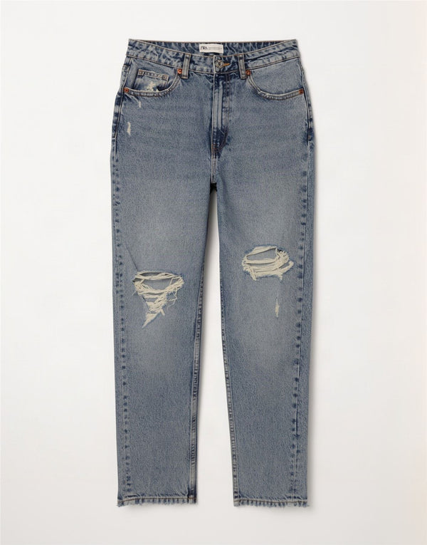 Zara Womens Distressed High Waist Jeans EU 38 Small W28 L27 Blue Cotton