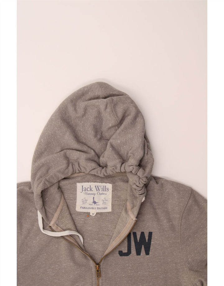 JACK WILLS Mens Graphic Zip Hoodie Sweater Medium Grey Polyester Vintage Jack Wills and Second-Hand Jack Wills from Messina Hembry 