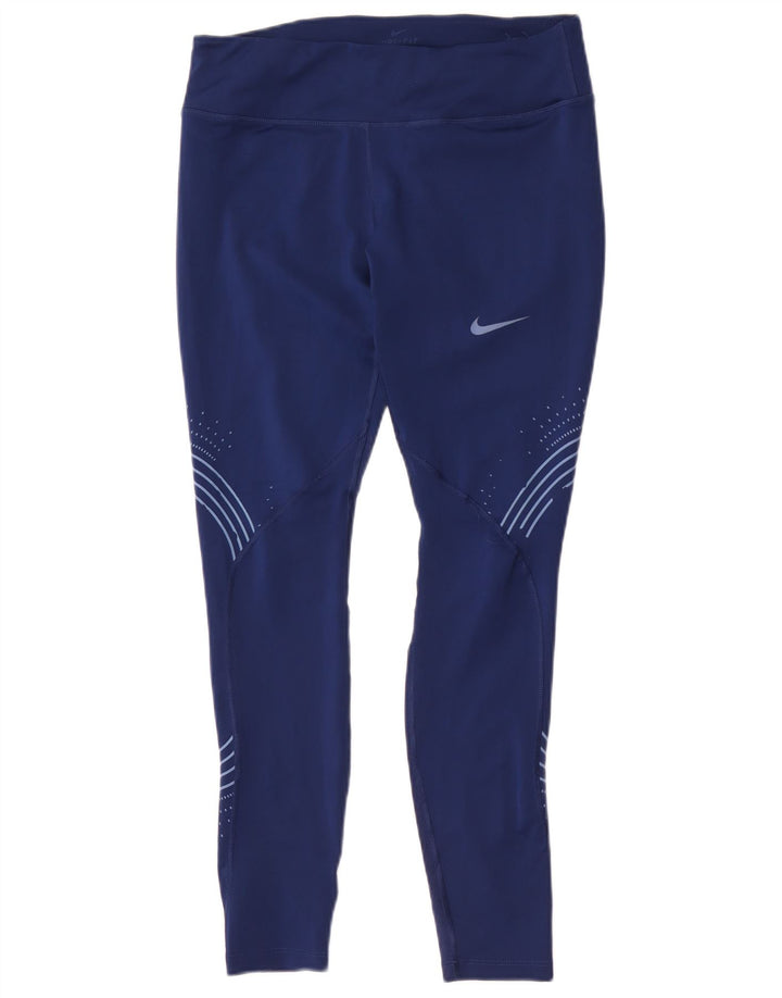Nike Womens Dri Fit Leggings UK 14 Large  Navy Blue Geometric Polyester