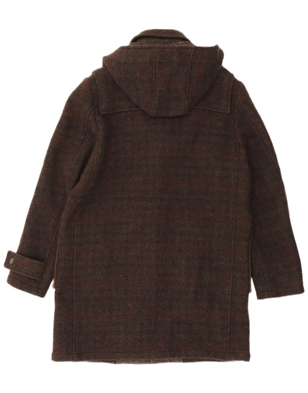 HEVO Mens Hooded Duffle Coat IT 52 Large Brown Check Wool