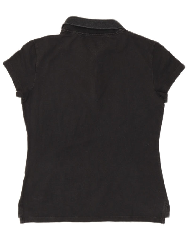 Tommy Hilfiger Womens Slim Fit Polo Shirt UK 14 Large Black Cotton