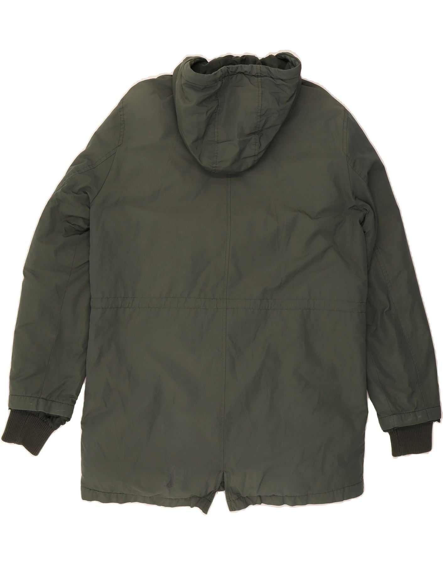 TRUSSARDI JEANS Mens Hooded Padded Jacket IT 46 Small Khaki Cotton