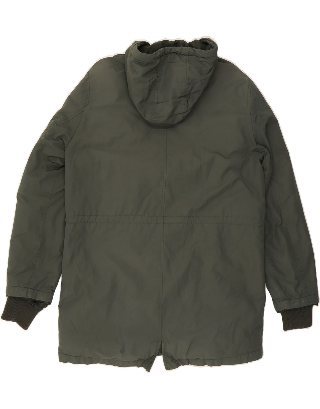 TRUSSARDI JEANS Mens Hooded Padded Jacket IT 46 Small Khaki Cotton Vintage Trussardi Jeans and Second-Hand Trussardi Jeans from Messina Hembry 