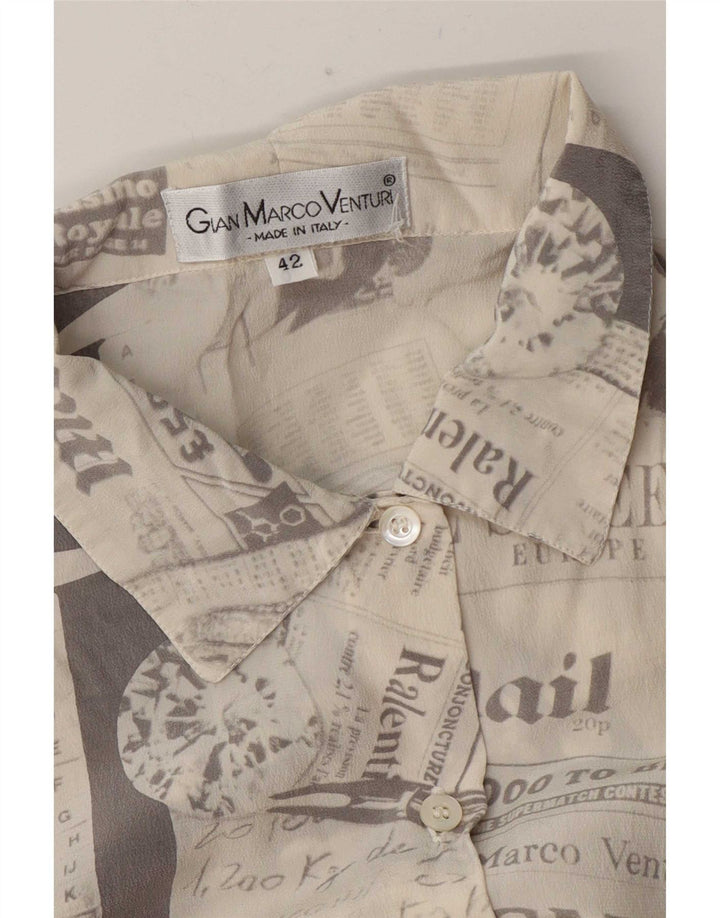 Gian Marco Venturi Womens Newspaper Longline Shirt IT 42 Medium Grey