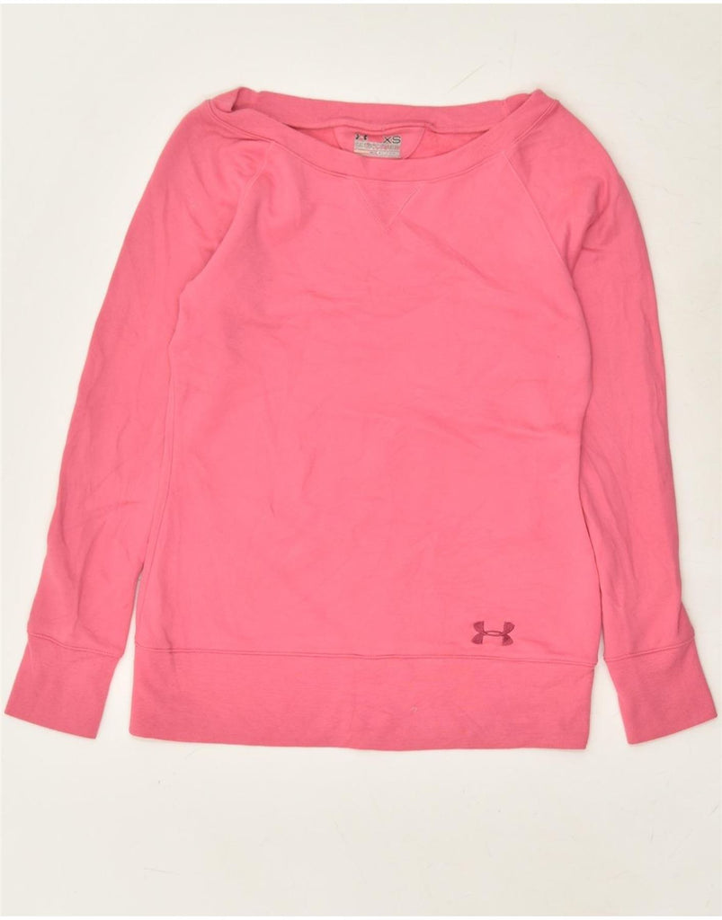 UNDER ARMOUR Womens Sweatshirt Jumper UK 6 XS Pink Polyester | Vintage Under Armour | Thrift | Second-Hand Under Armour | Used Clothing | Messina Hembry 