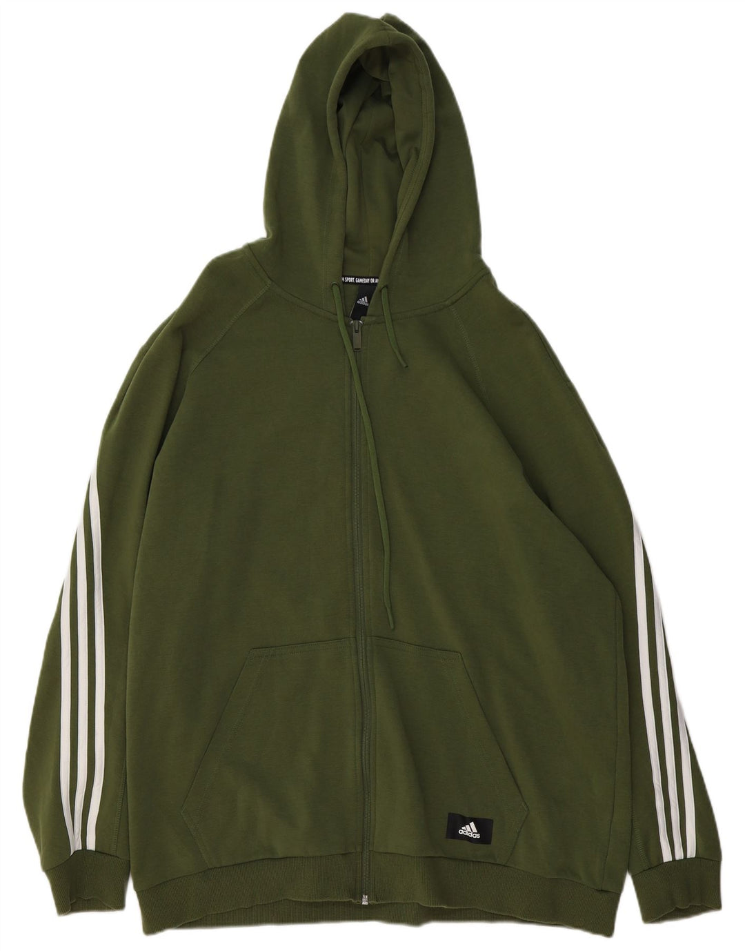 Adidas Mens Zip Hoodie Sweater 2XL Khaki Cotton