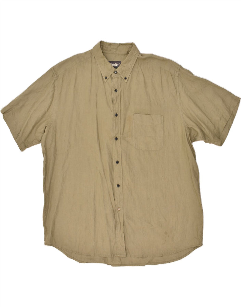 EDDIE BAUER Mens Short Sleeve Shirt XL Khaki Linen | Vintage Eddie Bauer | Thrift | Second-Hand Eddie Bauer | Used Clothing | Messina Hembry 