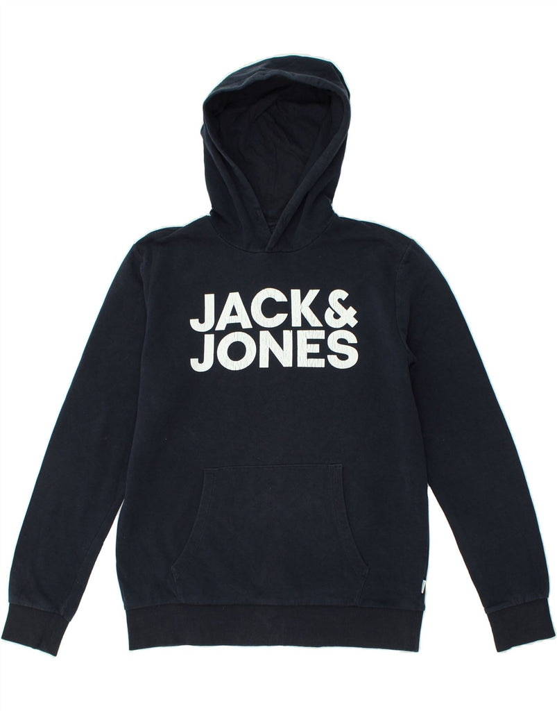 JACK & JONES Mens Graphic Hoodie Jumper Large Navy Blue Cotton | Vintage Jack & Jones | Thrift | Second-Hand Jack & Jones | Used Clothing | Messina Hembry 