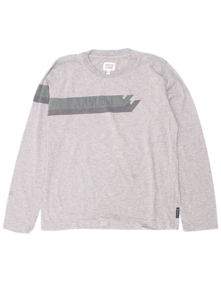 Armani Jeans Boys Graphic Top Long Sleeve 9-10 Years Grey Colourblock