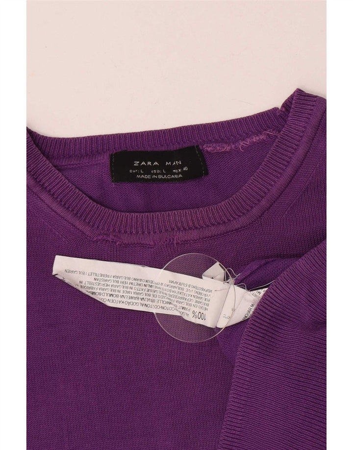 Zara Mens Crew Neck Jumper Sweater Large Purple Cotton