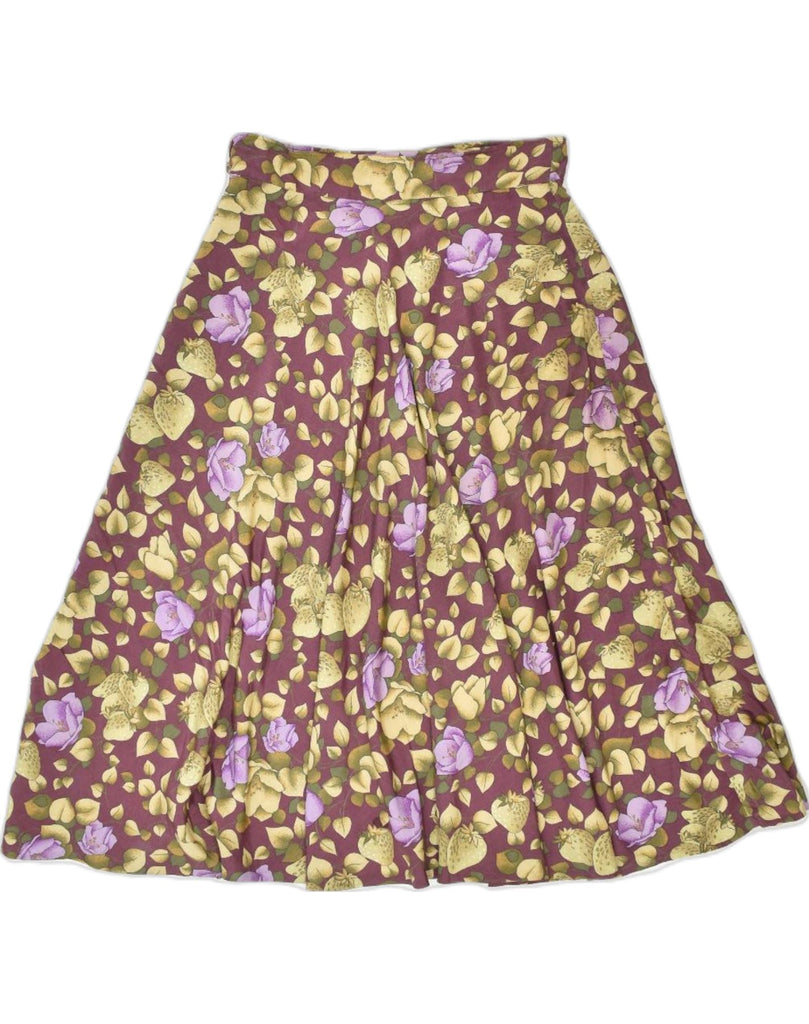 VINTAGE Womens Flared Skirt W24 XS Brown Floral Rayon | Vintage | Thrift | Second-Hand | Used Clothing | Messina Hembry 