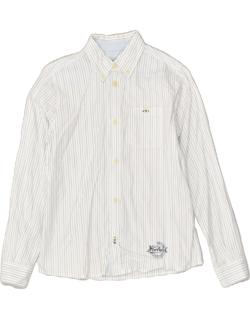 WOOLRICH Boys Shirt 9-10 Years White Striped Cotton | Vintage Woolrich | Thrift | Second-Hand Woolrich | Used Clothing | Messina Hembry 