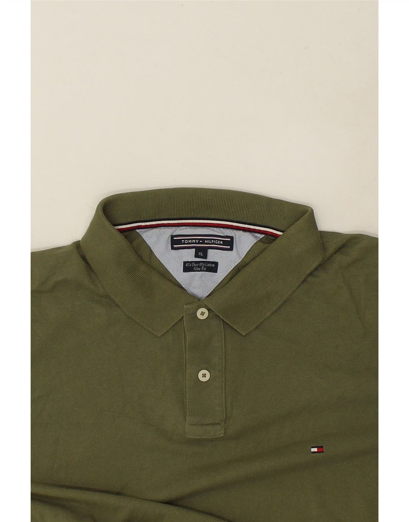 TOMMY HILFIGER Mens 80'S Two Ply Slim Fit Polo Shirt XL Khaki Cotton | Vintage Tommy Hilfiger | Thrift | Second-Hand Tommy Hilfiger | Used Clothing | Messina Hembry 