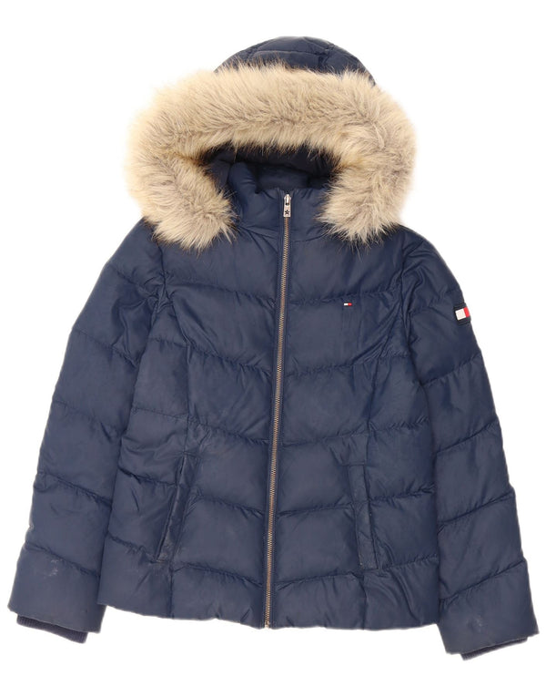 Tommy Hilfiger Girls Hooded Padded Jacket 11-12 Years Navy Blue Polyester