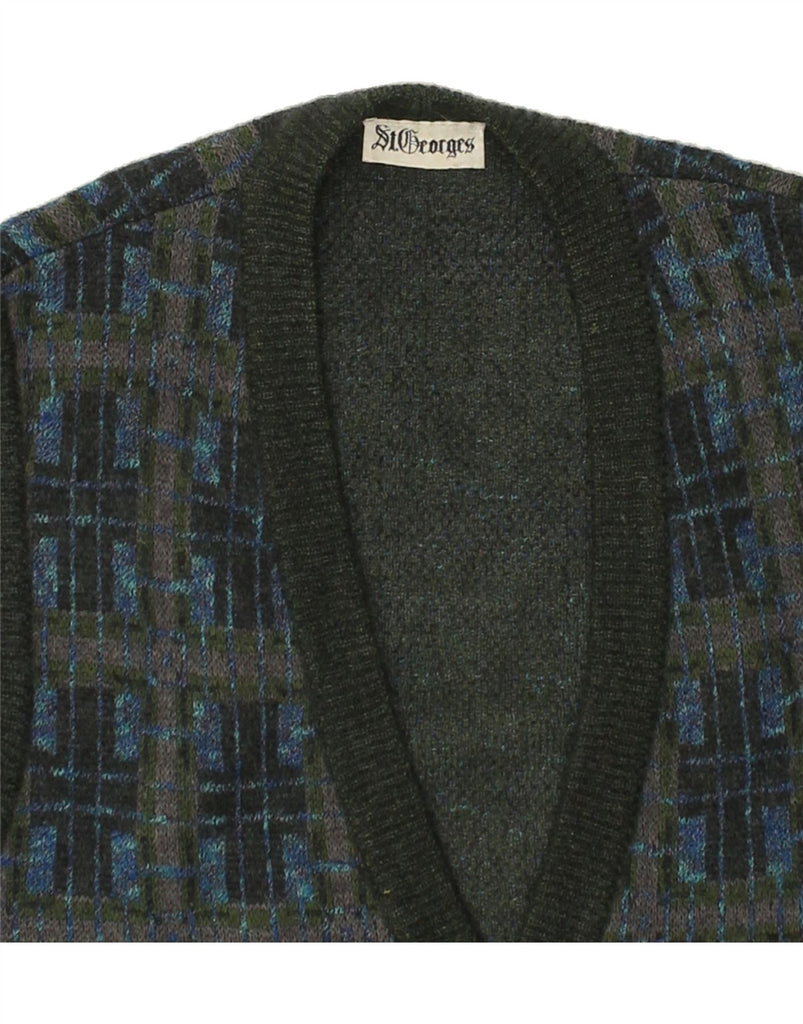 VINTAGE Mens Sleeveless Cardigan Sweater Large Green Geometric Wool | Vintage Vintage | Thrift | Second-Hand Vintage | Used Clothing | Messina Hembry 