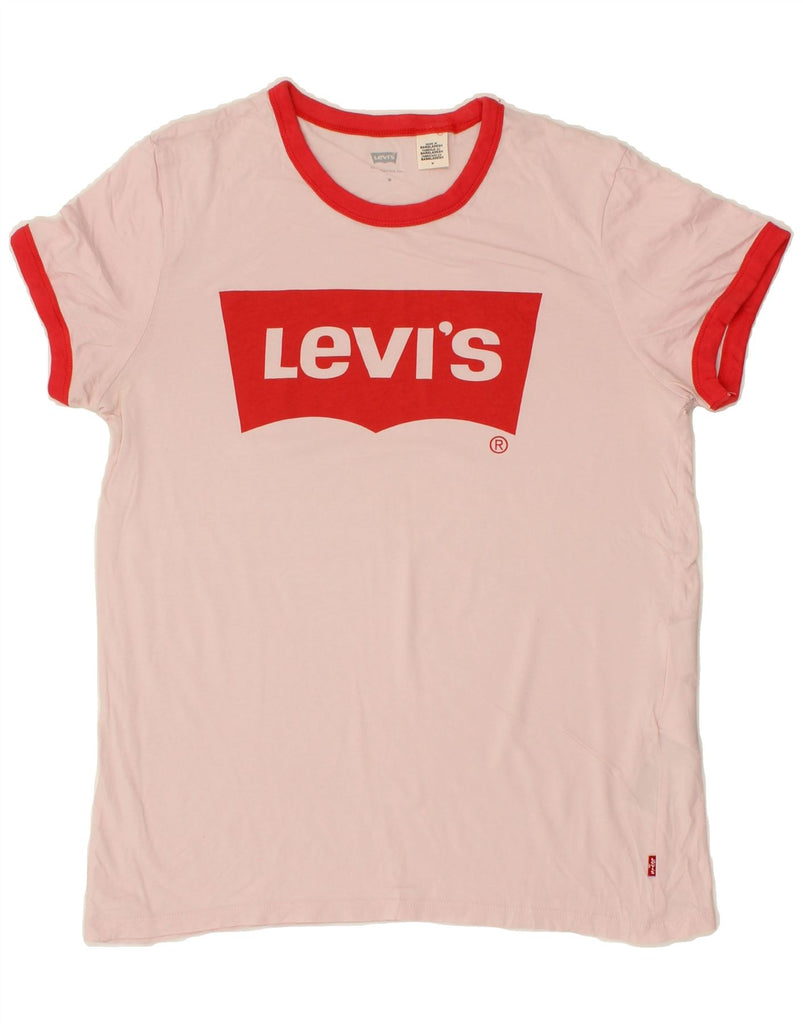 LEVI'S Womens Graphic T-Shirt Top UK 14 Medium Pink Cotton Vintage Levi's and Second-Hand Levi's from Messina Hembry 