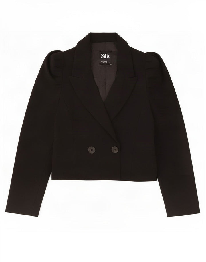 Zara Womens Double Breasted Bolero Jacket UK 10 Small Black Polyester