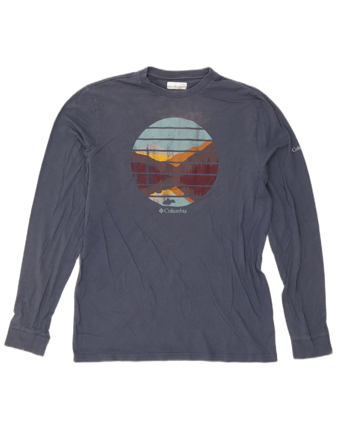 Columbia Mens Graphic Top Long Sleeve Medium Blue Cotton